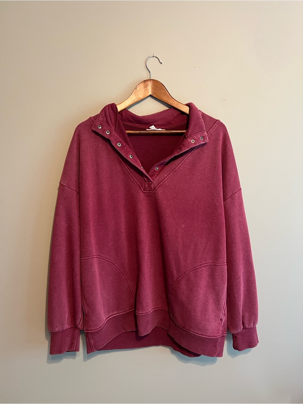 Cozy Wine Red Snap-Front Pullover Sweatshirt
